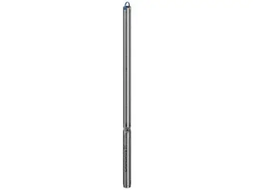 Grundfos Unterwasserpumpe mit schlanker, zylindrischer Bauform, ausgestattet mit einer Aufhängeschlaufe zur Befestigung und einem stabilen Gehäuse.